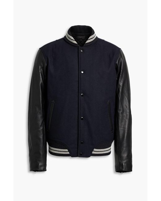 Rag & Bone Blue Varsity Leather-paneled Wool-blend Felt Jacket for men