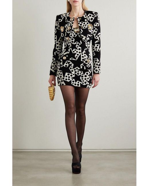 Area Black Cropped Embellished Cotton-blend Jacquard Blazer