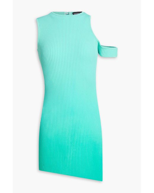 David Koma Green Asymmetric Dégradé Ribbed-Knit Mini Dress