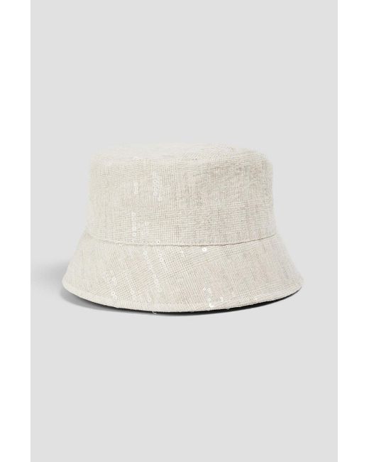 Brunello Cucinelli White Prince Of Wales Checked Embellished Linen Bucket Hat