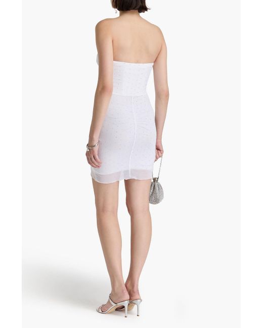 ROTATE BIRGER CHRISTENSEN White Trägerloses minikleid aus tüll mit kristallverzierung