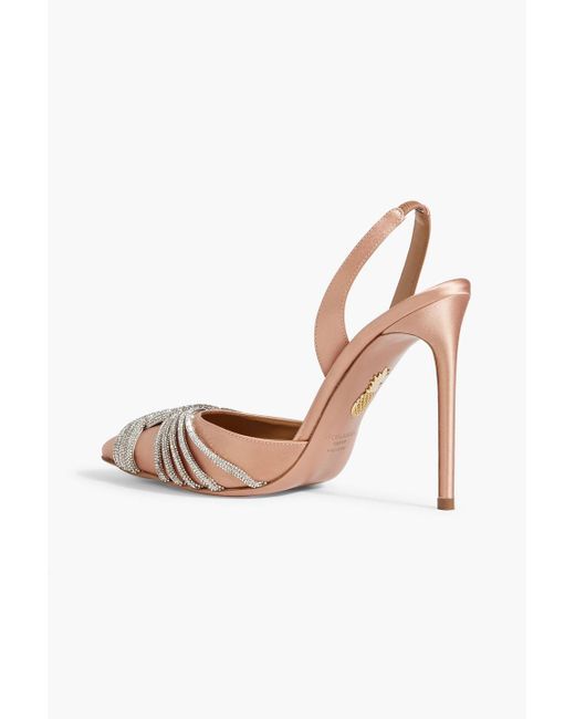 Aquazzura Pink Gatsby Sling 105 Crystal-Embellished Satin Slingback Pumps