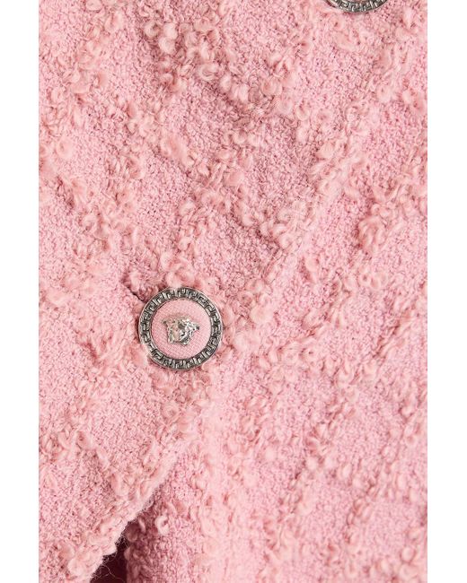 Versace Pink Wool-Blend Bouclé-Tweed Mini Wrap Skirt