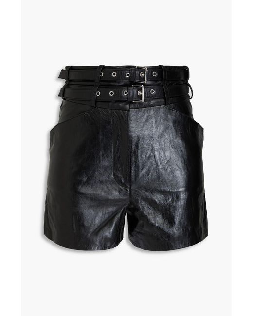IRO Black Lelim Belted Leather Shorts