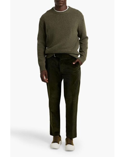 Officine Generale Green Hoche Belted Cotton-Corduroy Pants for men