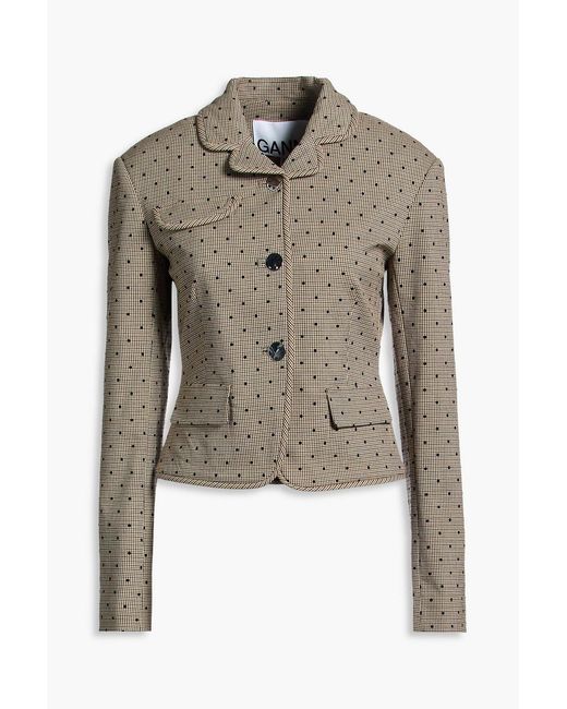 Ganni Natural Flocked Houndstooth Tweed Blazer
