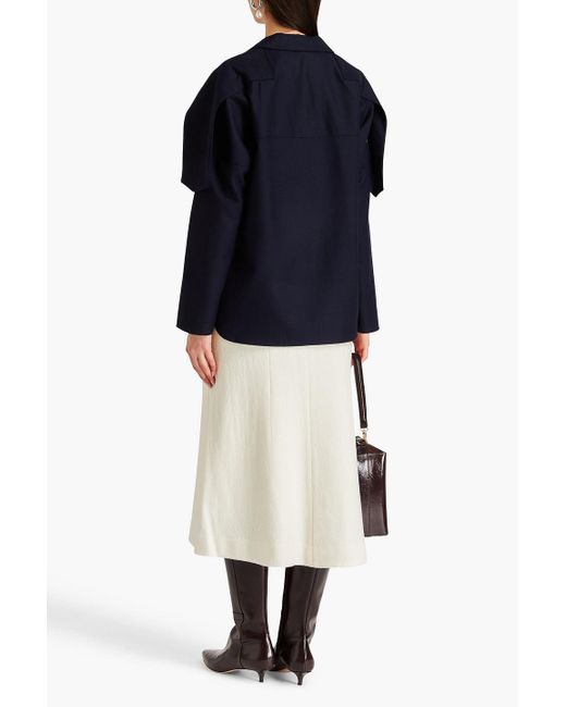 Tibi Blue Draped Wool-twill Top