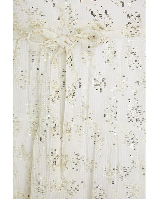 Sundress Natural Colombe Sequin-embellished Tiered Gauze Mini Dress