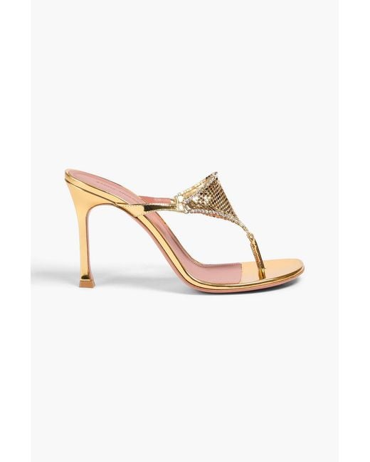 AMINA MUADDI White Cameron Leather And Chainmail Mules