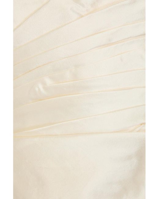 Rachel Gilbert Natural One-shoulder Bow-detailed Wool And Silk-blend Mikado Gown
