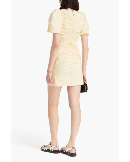 Sandro Natural Ruched Cotton-blend Poplin Mini Dress