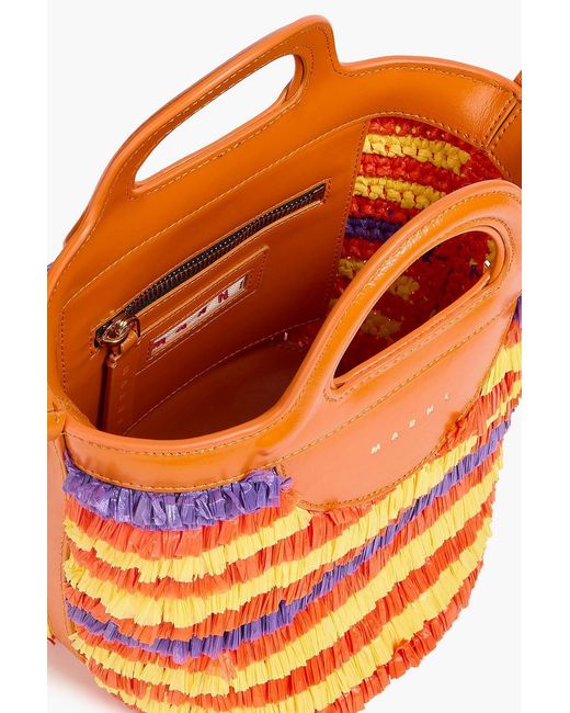 Marni Orange Tropicalia Leather-Trimmed Faux Raffia Bucket Bag