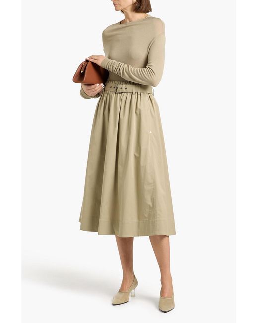 Brunello Cucinelli Natural Belted Cotton-Blend Twill Midi Skirt