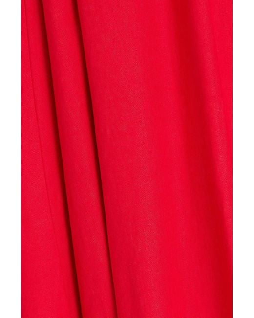 Farm Rio Red Embellished Lace-Up Linen-Blend Maxi Dress