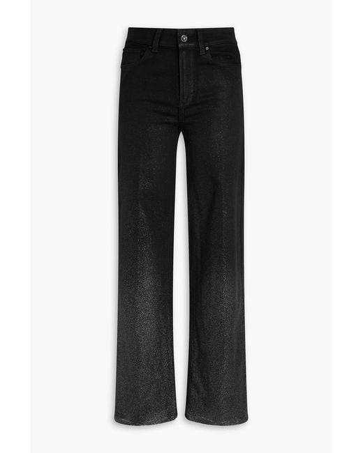 PAIGE Black Sasha Coated Glittered High-Rise Wide-Leg Jeans