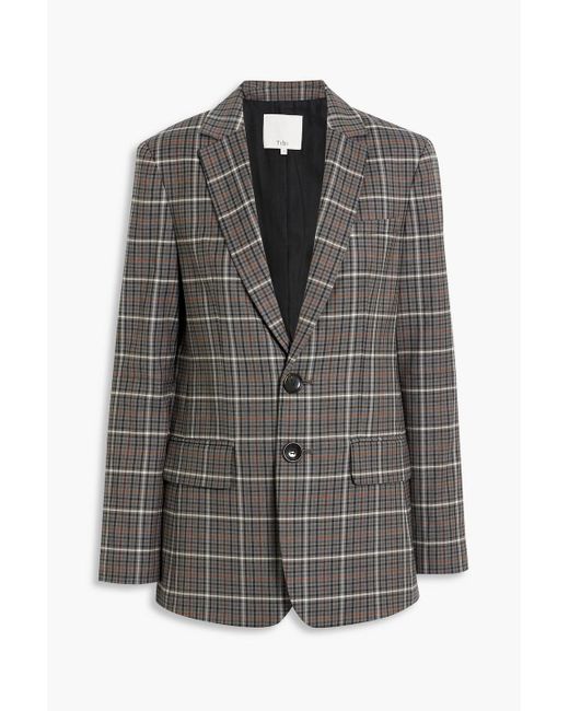 Tibi Black Gabe Cutout Checked Twill Blazer