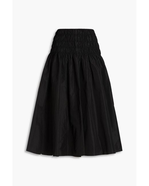 Maje Black Shirred Taffeta Midi Skirt