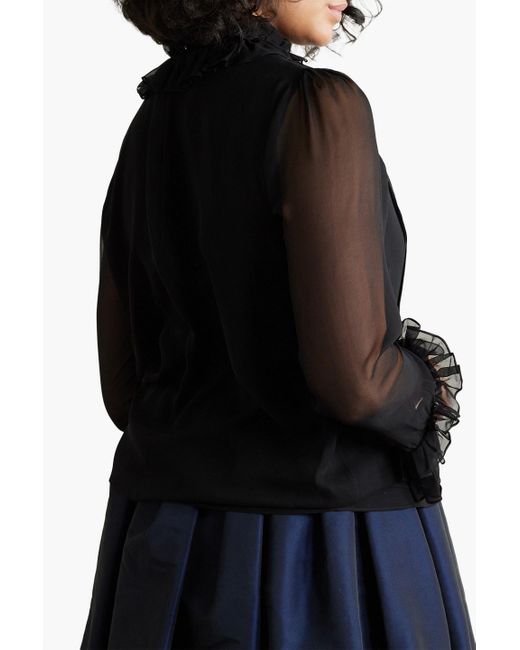 Carolina Herrera Black Pintucked Ruffled Silk-chiffon Top