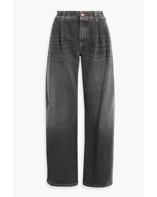 Brunello Cucinelli Gray High-Rise Barrel-Leg Jeans