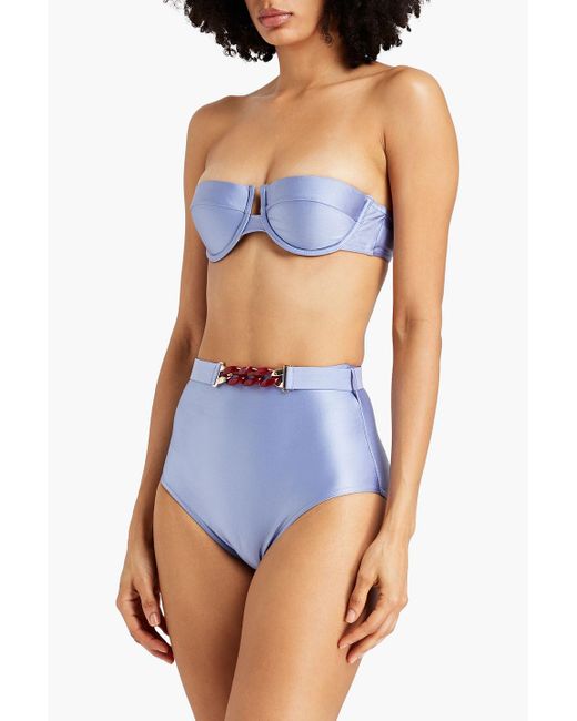 Zimmermann Blue Hoch sitzendes bikini-höschen mit kettenverzierung und gürtel