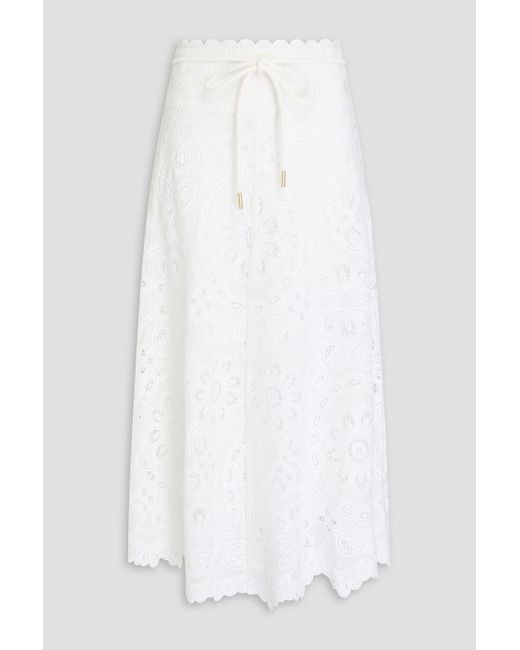 Zimmermann White Broderie Anglaise Cotton Midi Skirt