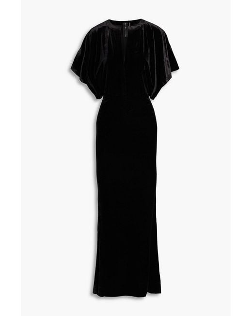Norma Kamali Black Obie Stretch-Velvet Gown