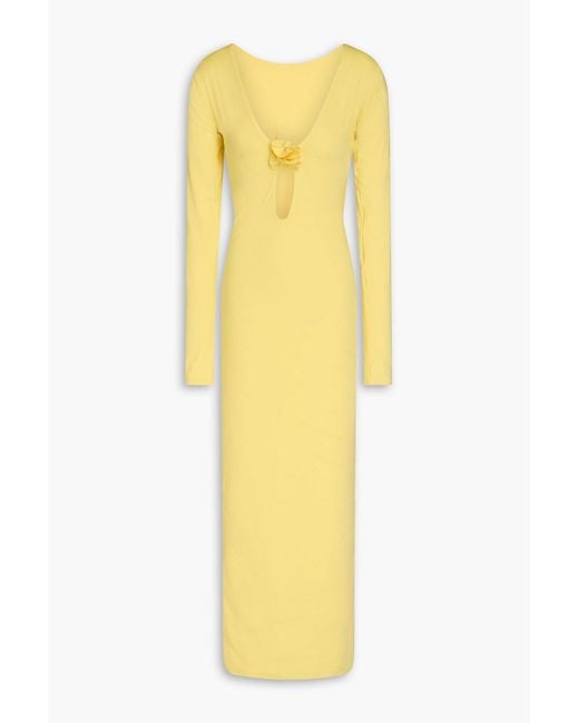 Maygel Coronel Yellow Lucir Floral-Appliquéd Stretch-Jersey Maxi Dress