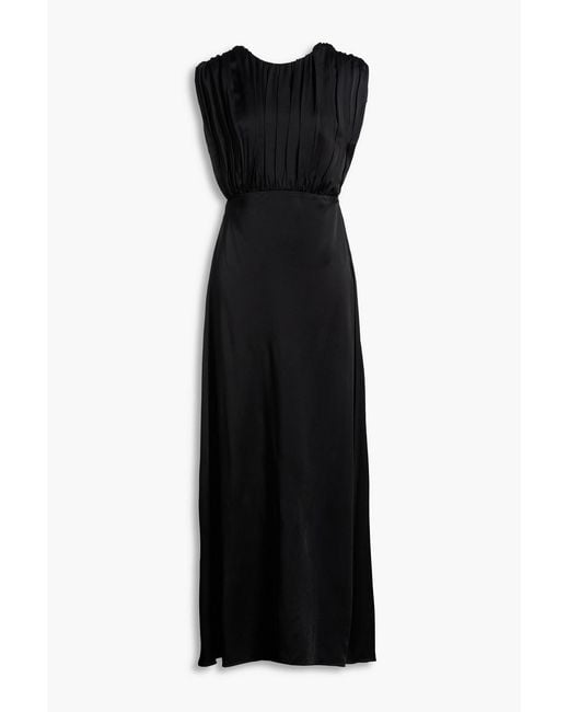 Jil Sander Black Plissé Satin-Crepe Maxi Dress