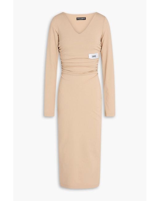 Dolce & Gabbana Natural Appliquéd Draped Jersey Midi Dress