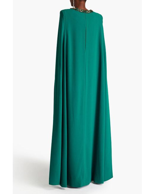 Jenny Packham Green Cape-effect Embellished Crepe Gown