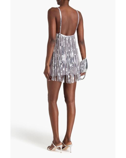 retroféte Metallic Fringed Embellished Georgette Mini Dress