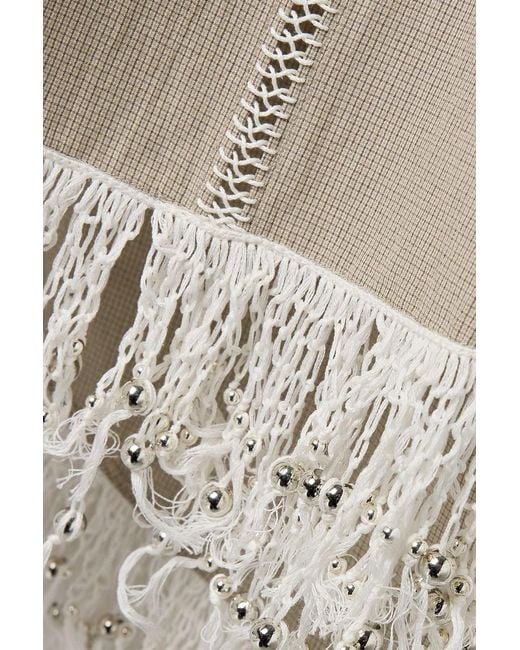 DIOTIMA White Una Oversized Fringed Bead-embellished Checked Cotton Midi Dress