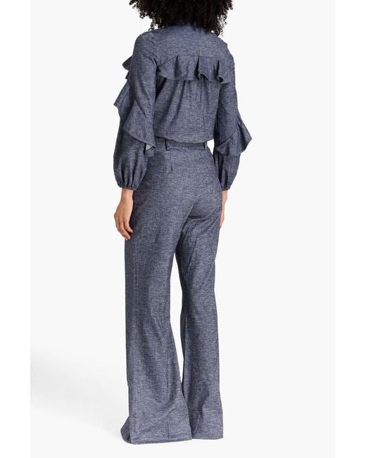 Zimmermann Blue Pussy-Bow Linen-Blend Blouse