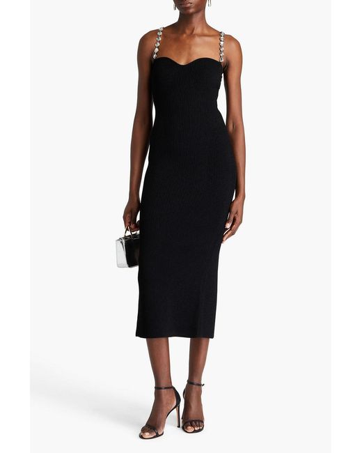 Galvan Black Crystal-embellished Ribbed-knit Midi Dress