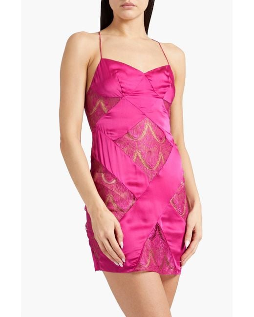 Agent Provocateur Pink Emie Lace-Paneled Silk-Satin Chemise