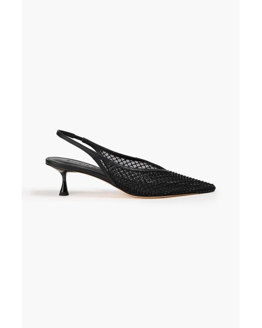 STUDIO AMELIA Black Diamante 50 Crystal-Embellished Mesh Slingback Pumps
