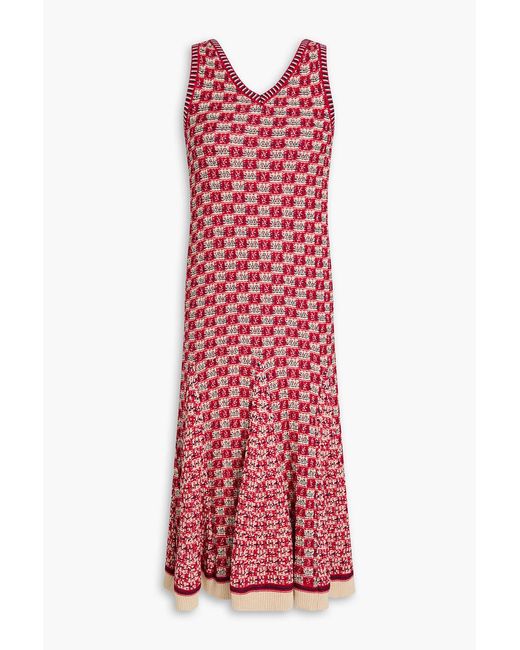 Wales Bonner Red Jacquard-knit Midi Dress