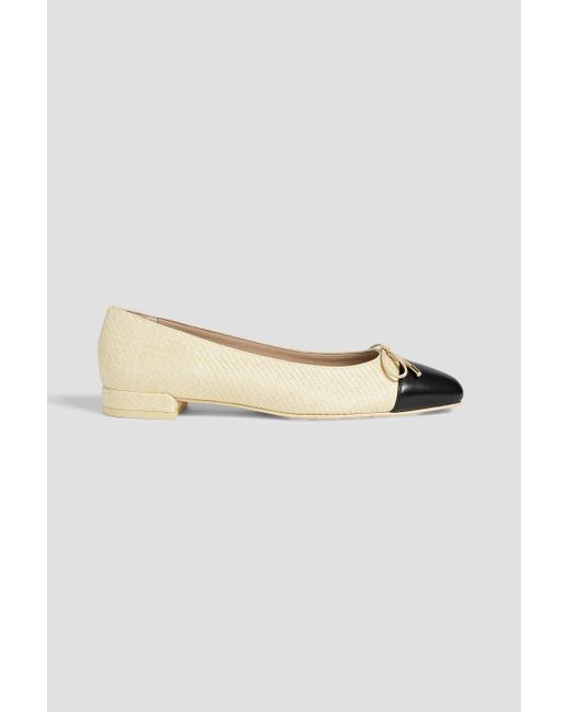 Stuart Weitzman White Sleek Bow Raffia And Leather Ballet Flats