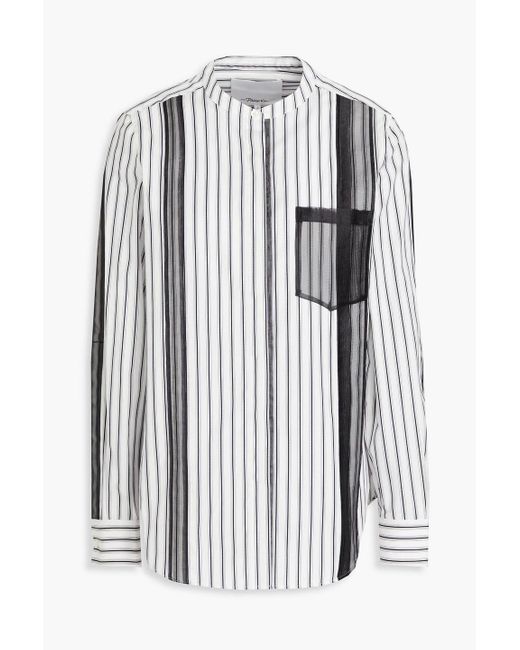 3.1 Phillip Lim White Organza-trimmed Striped Cotton-poplin Shirt