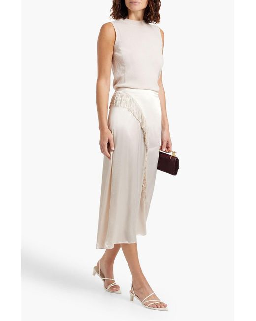 Vince White Fringed Satin Midi Skirt