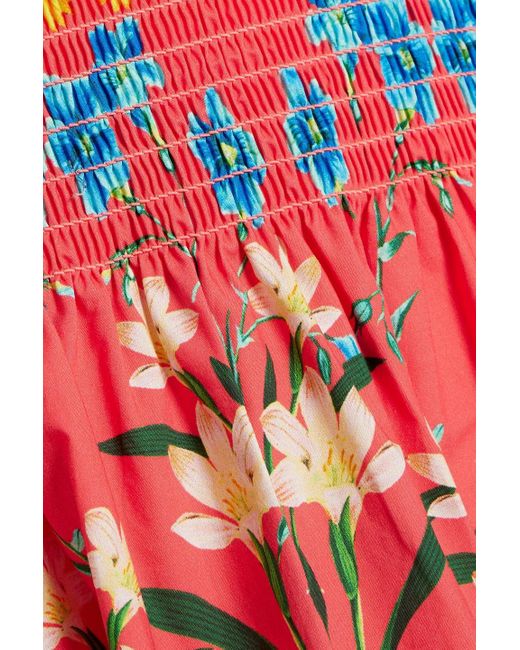 Cara Cara Red Schulterfreies midikleid aus baumwollpopeline mit floralem print