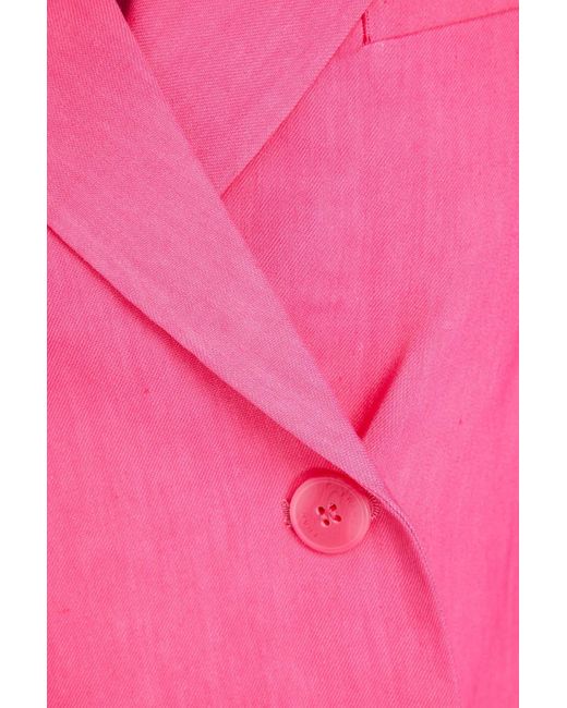 FRAME Pink Cropped Linen-blend Blazer