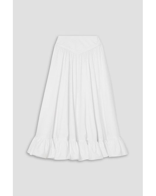 BATSHEVA White Ruffled Cotton-poplin Midi Skirt