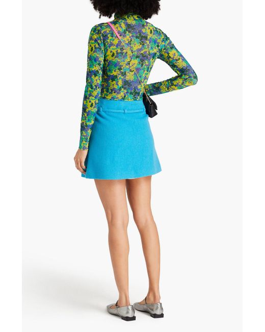 Ganni Blue Belted Wool-blend Twill Mini Skirt