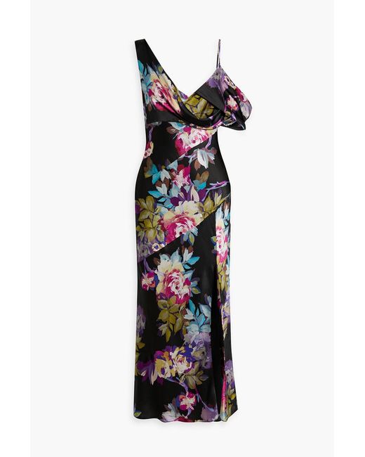 Nicholas White Draped Floral-print Satin-crepe Midi Dress