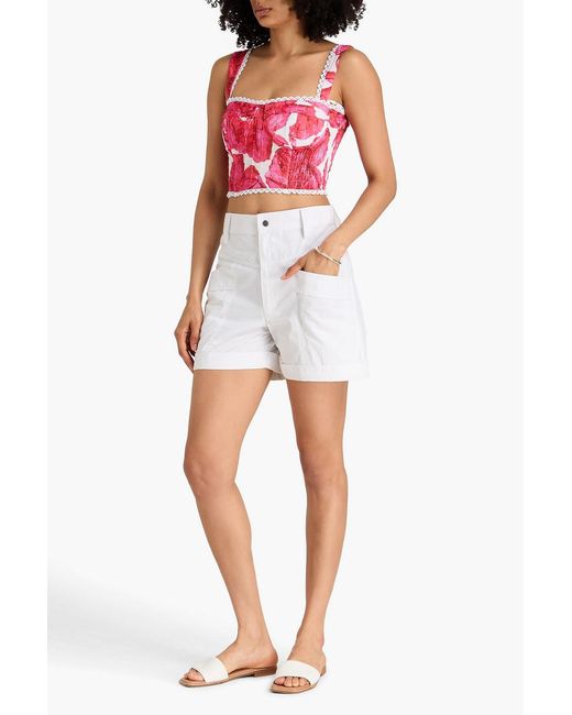 Charo Ruiz Pink Liv Crochet-Trimmed Printed Cotton-Blend Bustier Top