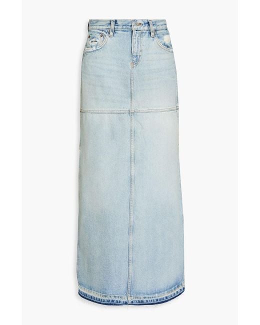 Re/done Blue Distressed Denim Maxi Skirt