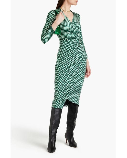 Diane von Furstenberg Green Palmira bedrucktes midikleid aus jersey mit wickeleffekt