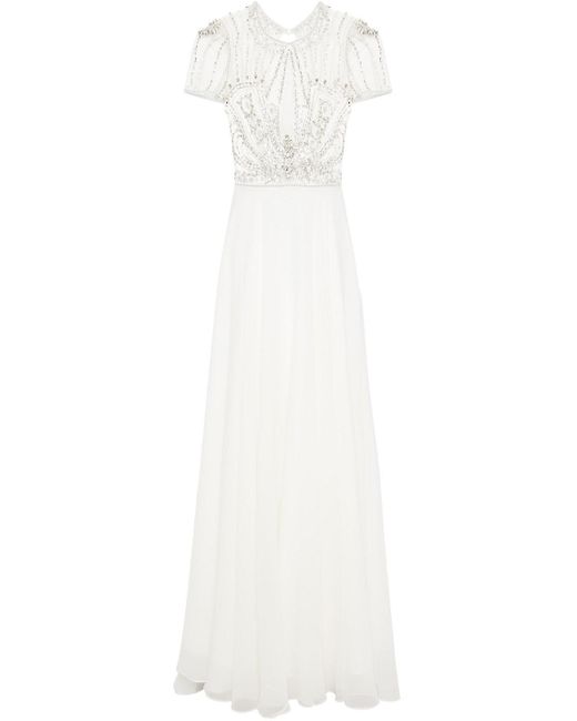 Jenny Packham White Amaryllis Embellished Tulle-paneled Chiffon Bridal Gown