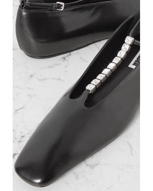 Jil Sander Black Crystal-Embellished Leather Ballet Flats